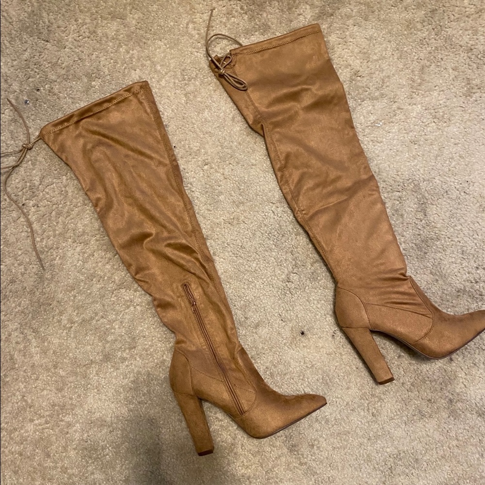 Never worn camel over the knee boots.
